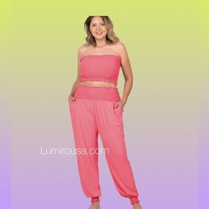 Self-Love 24/7 Desert Rose 2 Piece Smocked Tube Top and
Joggers Set Plus Size